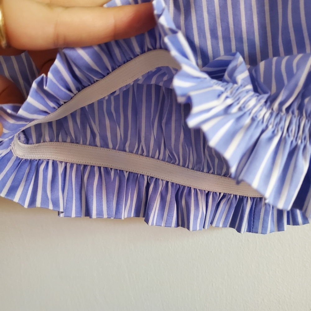Zara striped off the shoulder Crop Top Bow Back Size S Preppy Feminine Coastal - Picture 10 of 13